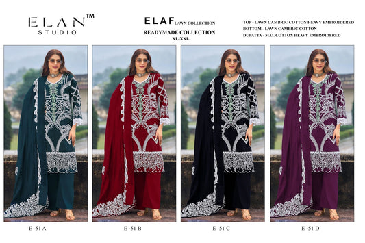 E 51 Elan Studio Lawn Cotton Pakistani Readymade Suits Wholesale Price