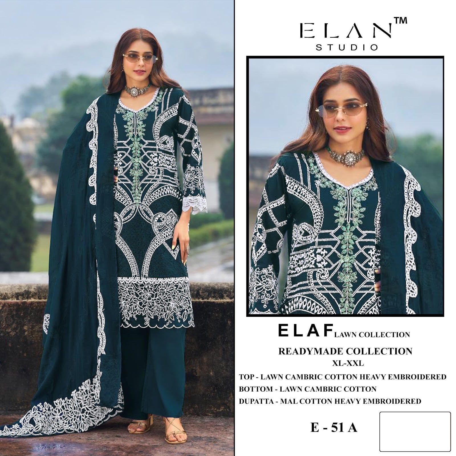 E 51 Elan Studio Lawn Cotton Pakistani Readymade Suits Wholesale Price