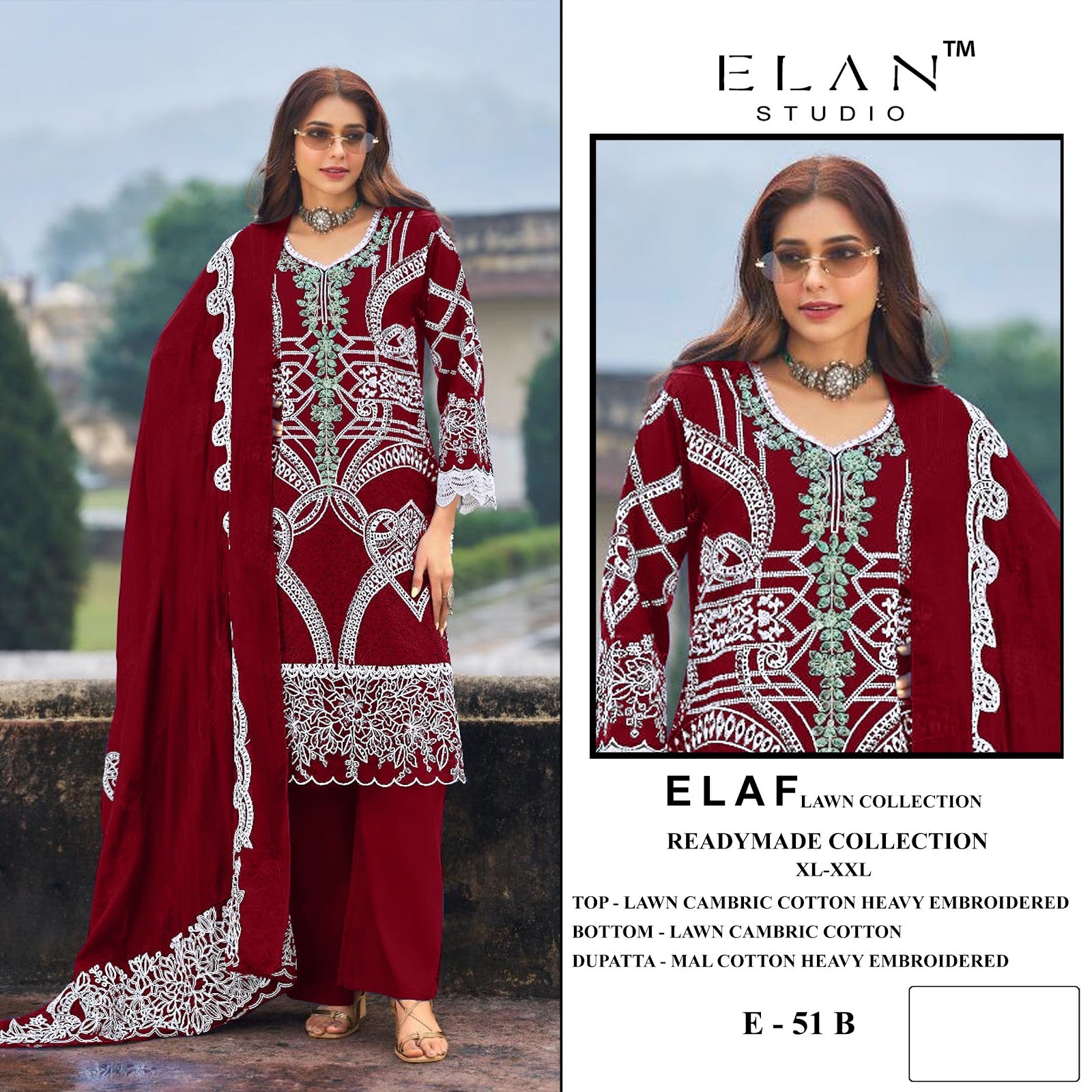 E 51 Elan Studio Lawn Cotton Pakistani Readymade Suits Wholesale Price