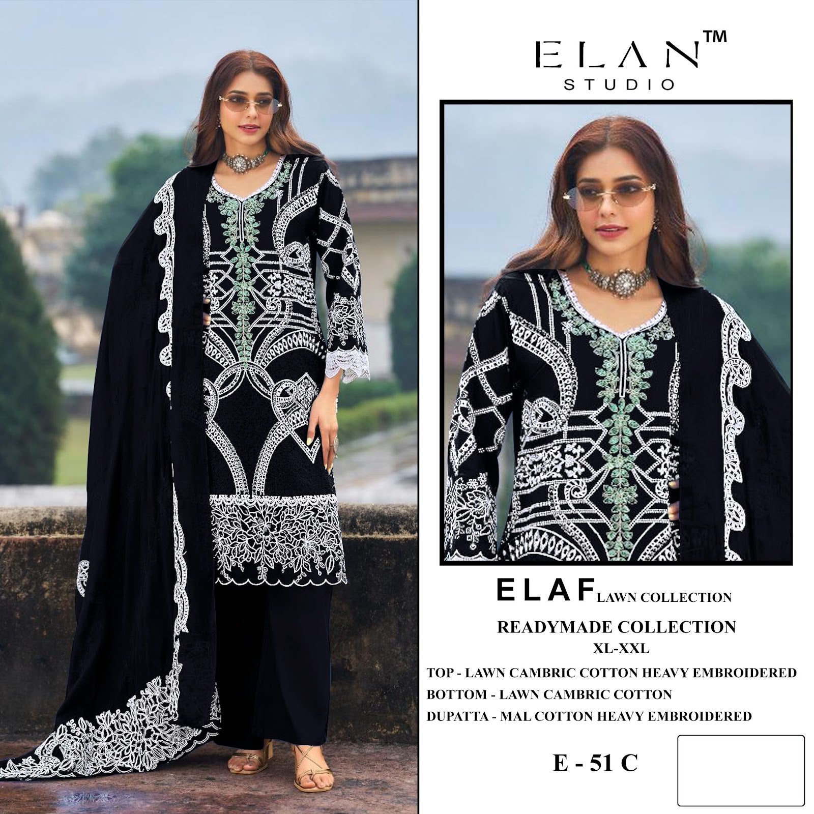 E 51 Elan Studio Lawn Cotton Pakistani Readymade Suits Wholesale Price