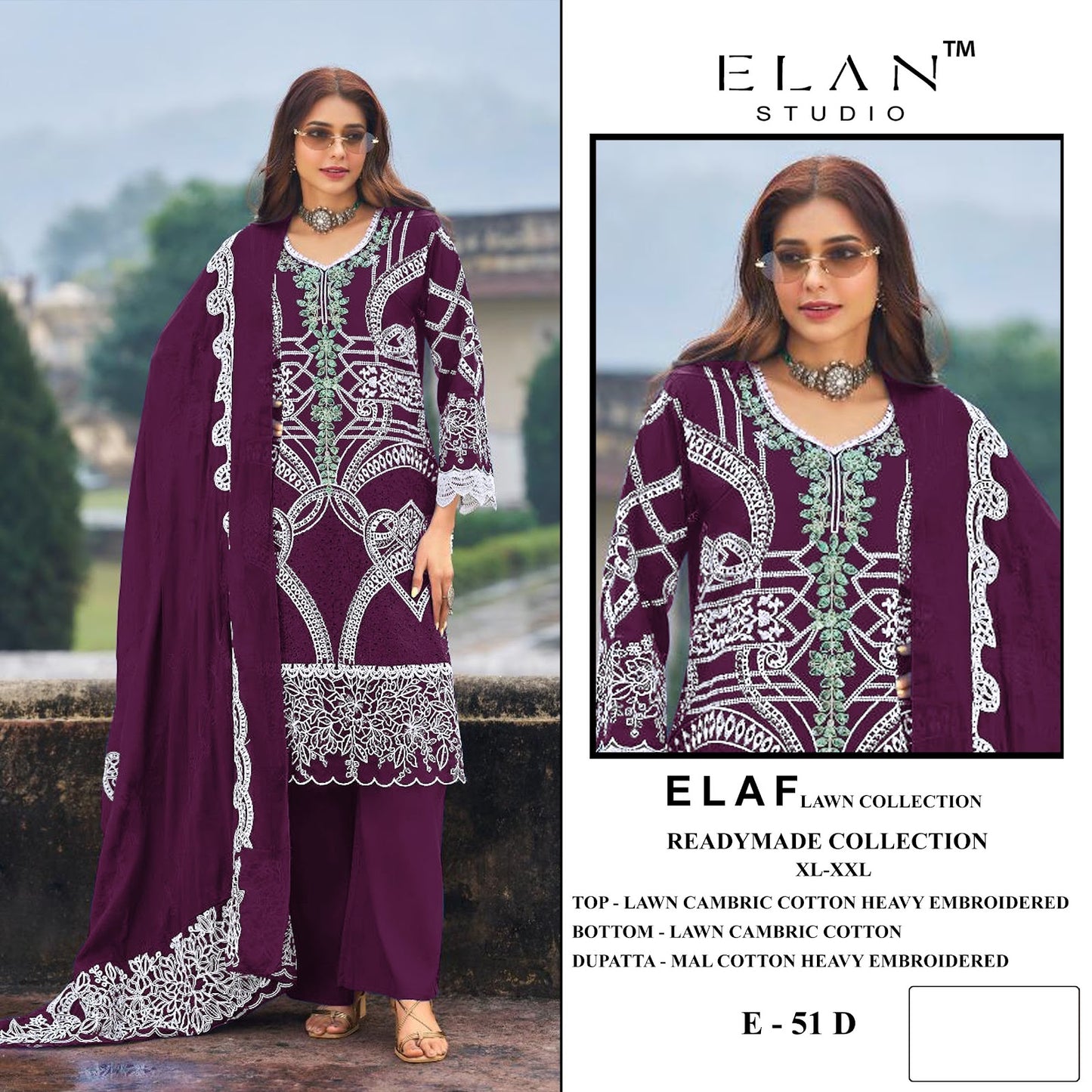 E 51 Elan Studio Lawn Cotton Pakistani Readymade Suits Wholesale Price