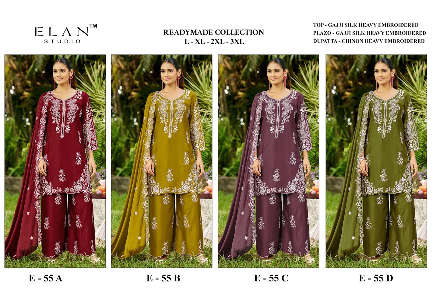 E 55 Elan Studio Gaji Silk Pakistani Readymade Suits Supplier
