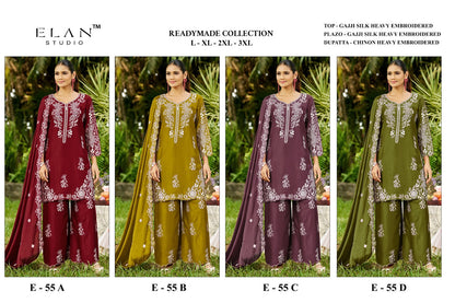 E 55 Elan Studio Gaji Silk Pakistani Readymade Suits Supplier