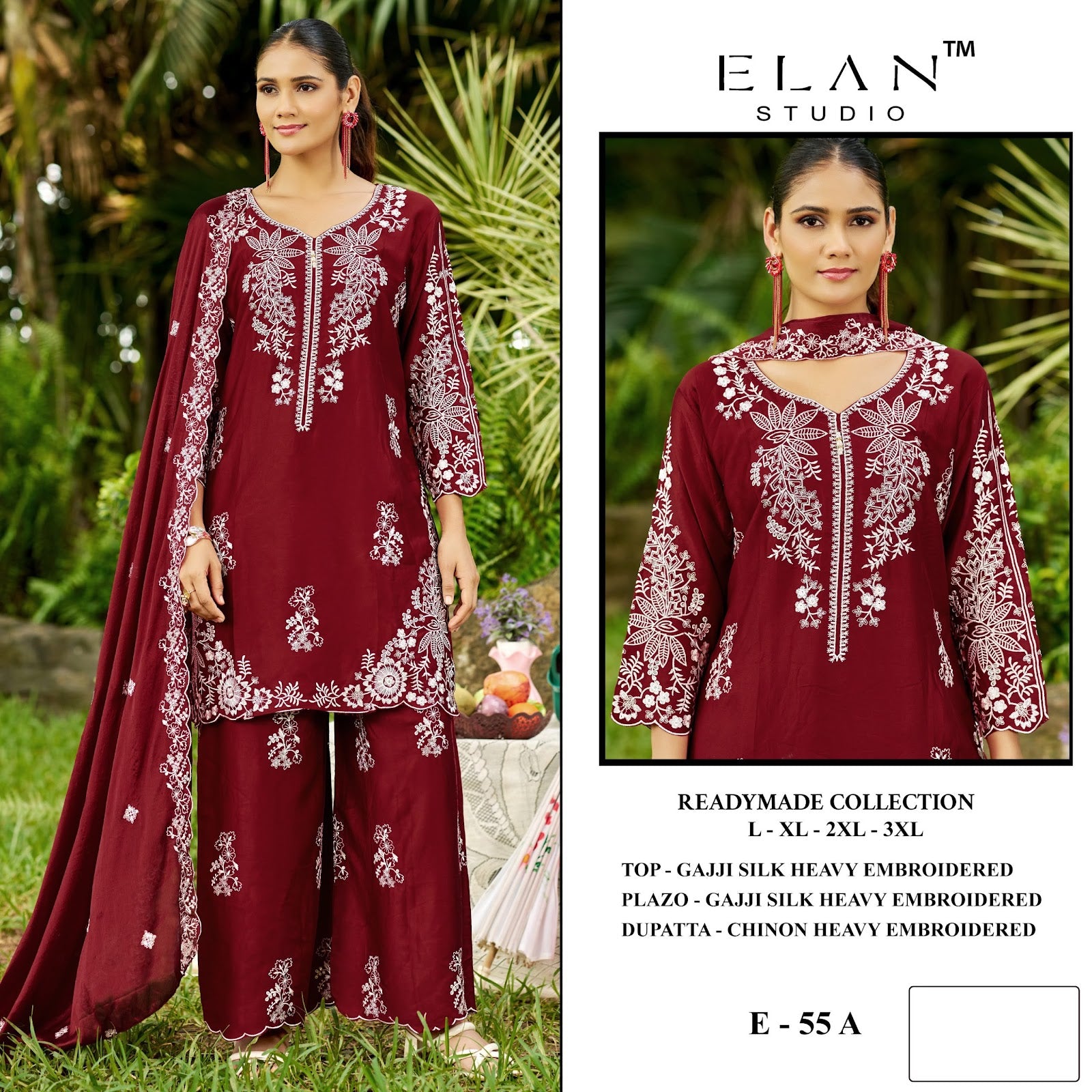 E 55 Elan Studio Gaji Silk Pakistani Readymade Suits Supplier