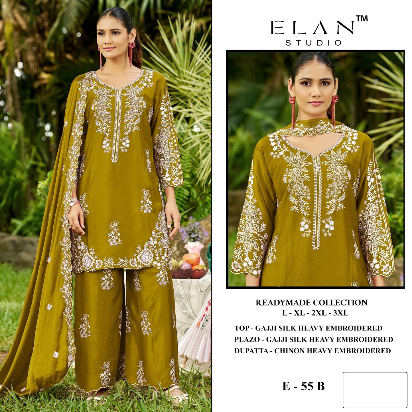 E 55 Elan Studio Gaji Silk Pakistani Readymade Suits Supplier