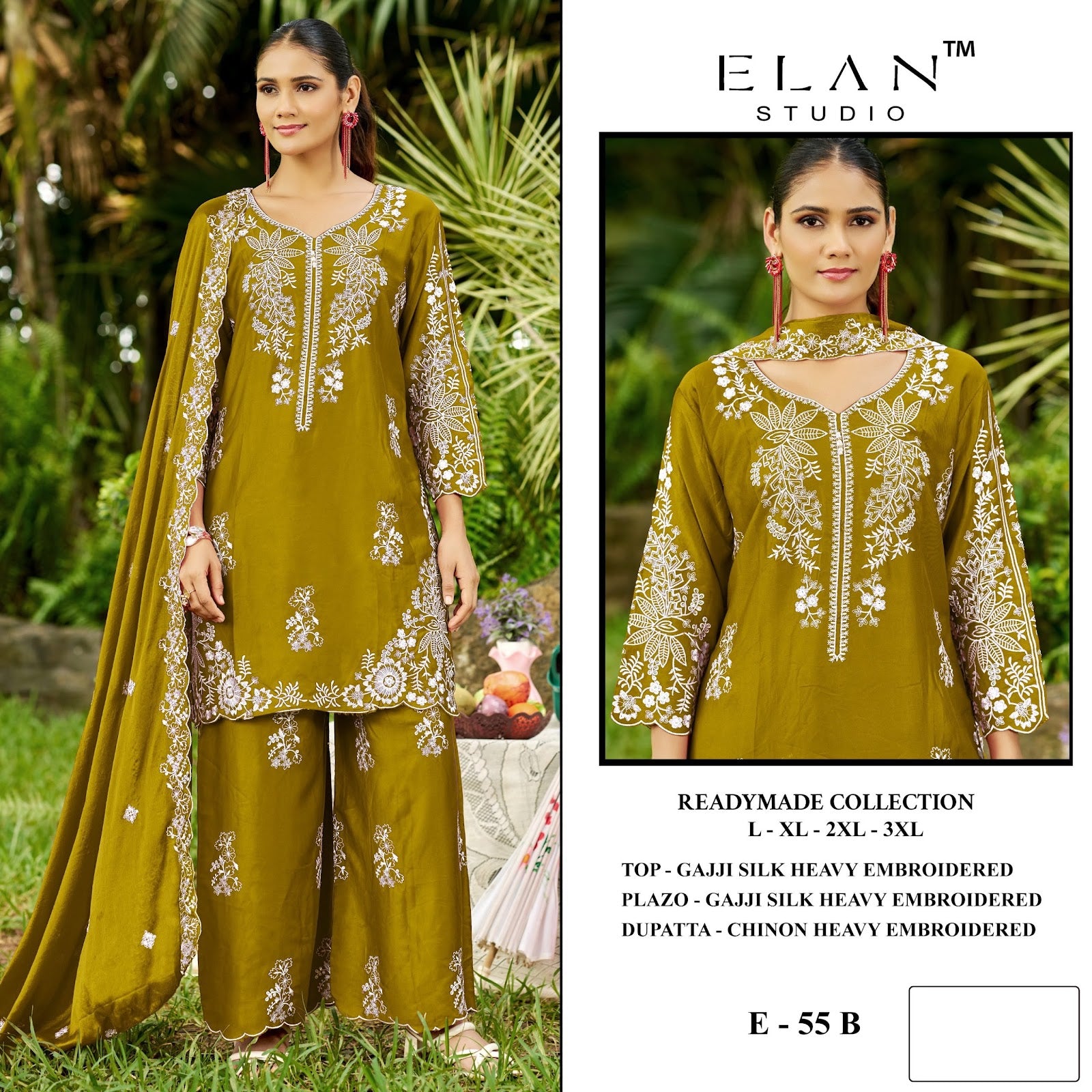 E 55 Elan Studio Gaji Silk Pakistani Readymade Suits Supplier