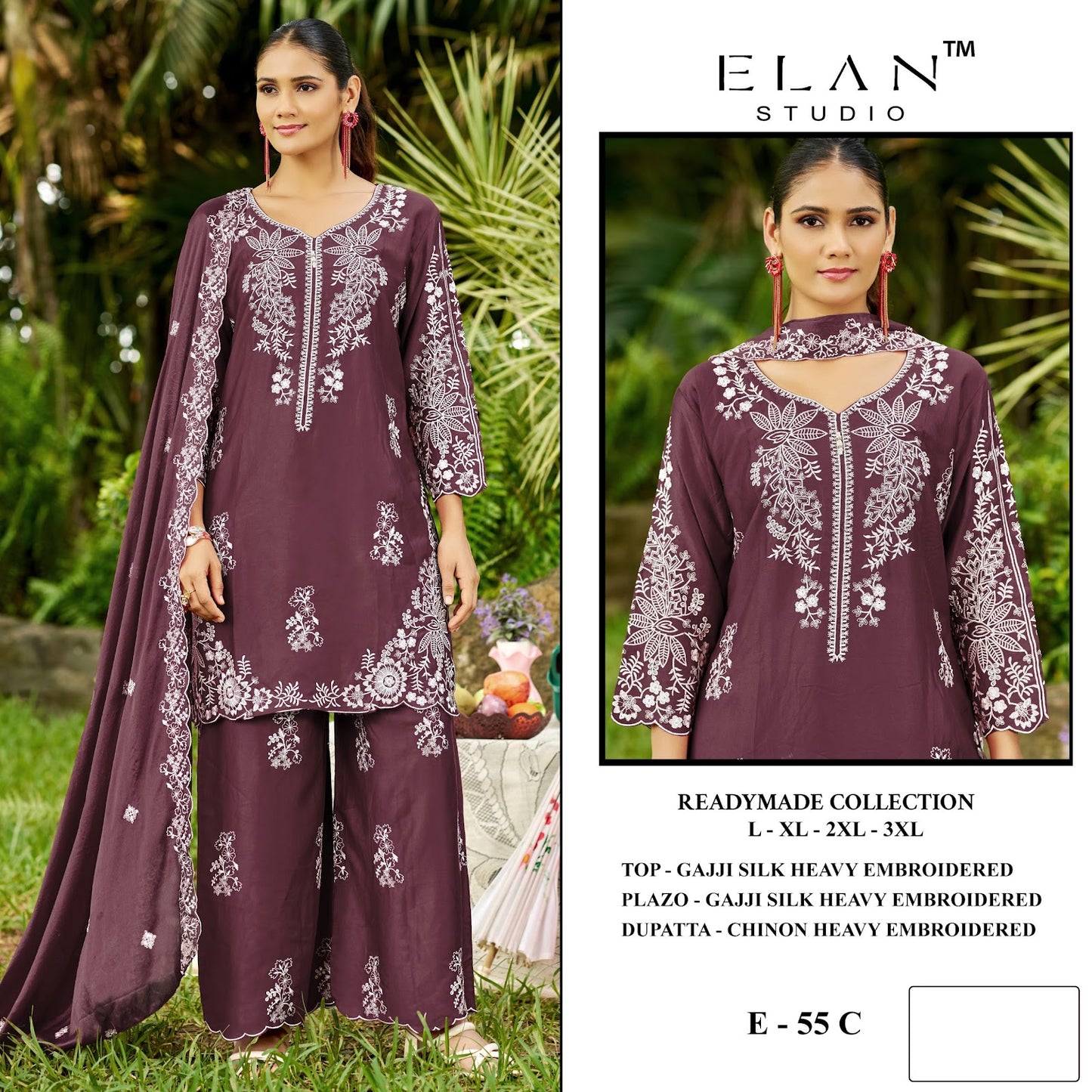 E 55 Elan Studio Gaji Silk Pakistani Readymade Suits Supplier