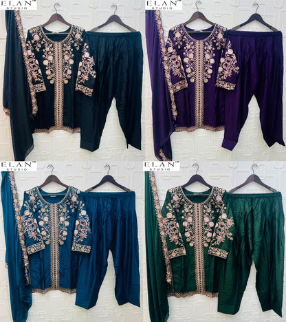 E 56 Elan Studio Gaji Silk Pakistani Readymade Suits Supplier