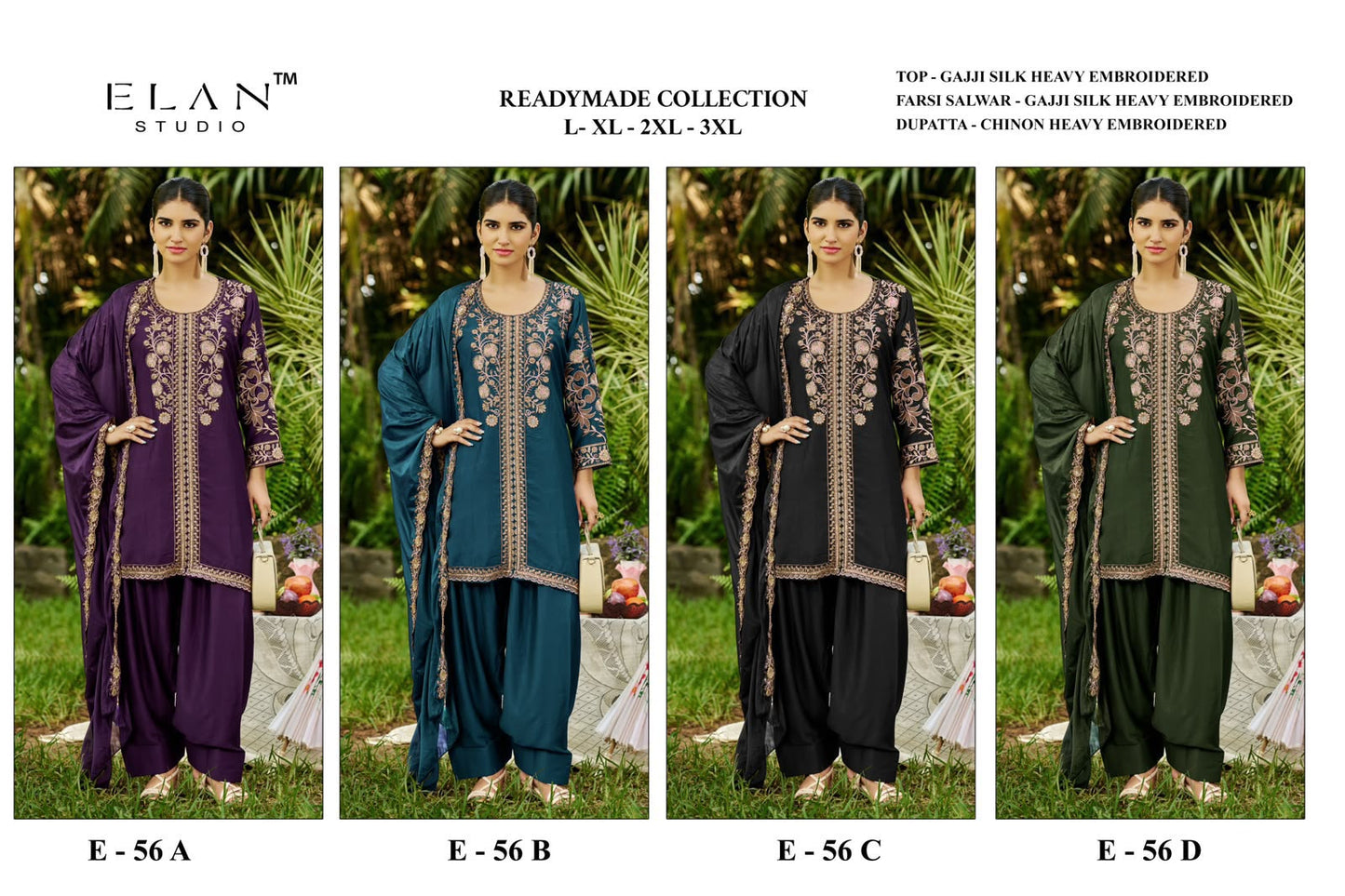 E 56 Elan Studio Gaji Silk Pakistani Readymade Suits Supplier