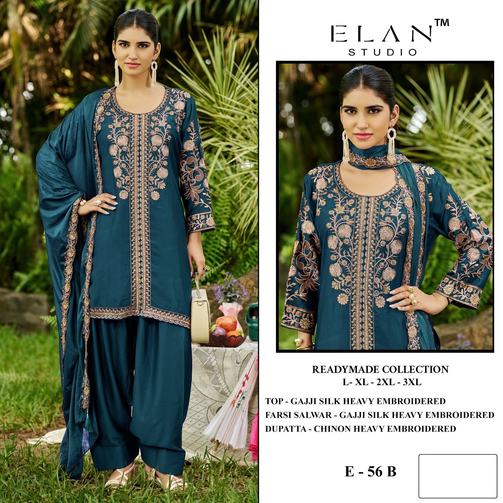 E 56 Elan Studio Gaji Silk Pakistani Readymade Suits Supplier
