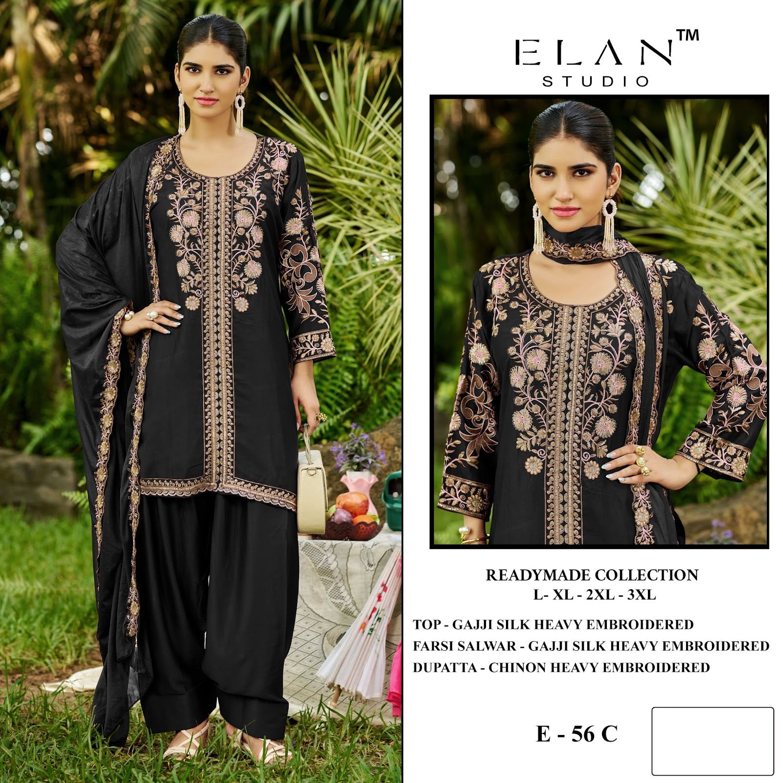 E 56 Elan Studio Gaji Silk Pakistani Readymade Suits Supplier