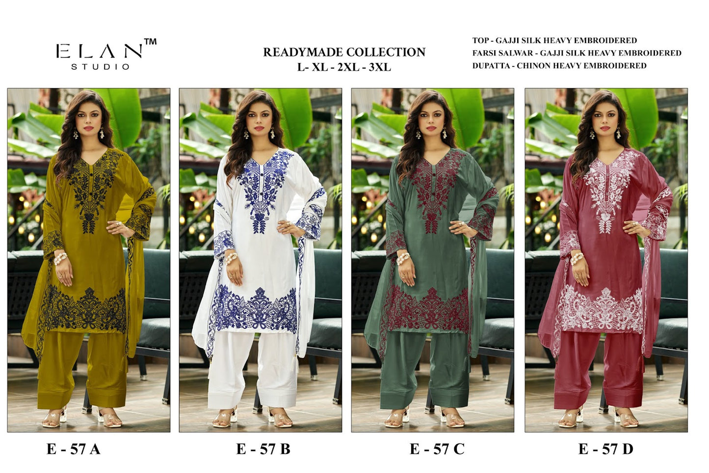 E 57 Elan Studio Gajji Silk Pakistani Readymade Suits Wholesale Price