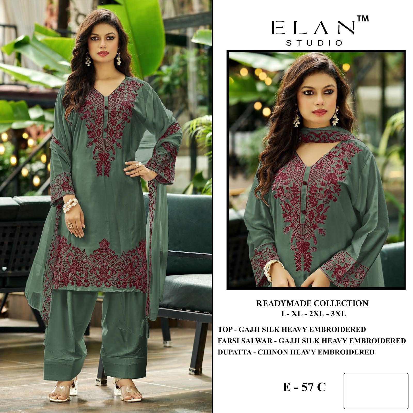 E 57 Elan Studio Gajji Silk Pakistani Readymade Suits Wholesale Price