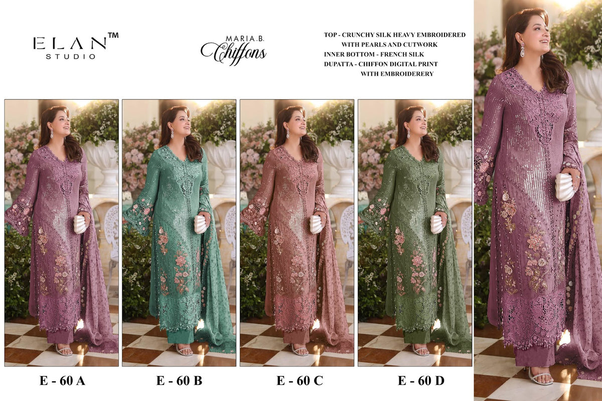 E 60 Maria B Chiffons Elan Studio Crunchy Pakistani Salwar Suits Supplier India