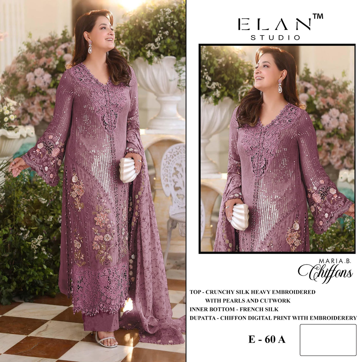 E 60 Maria B Chiffons Elan Studio Crunchy Pakistani Salwar Suits Supplier India