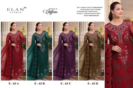 E 63 Maria B Chiffons Elan Studio Chiffon Pakistani Salwar Suits Manufacturer India