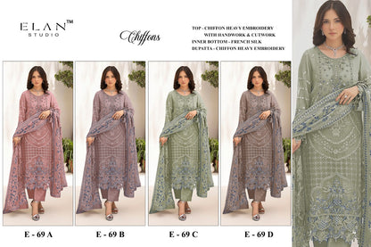 E 69 Elan Studio Chiffon Pakistani Salwar Suits Wholesaler India