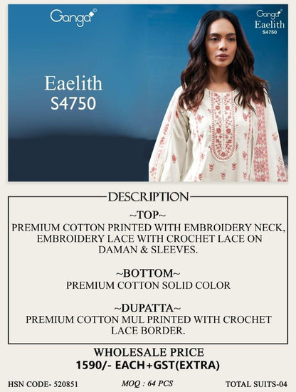 Eaelith 4750 Ganga Cotton Plazzo Style Suits Exporter India