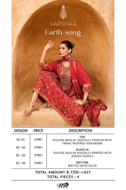 Earth Song Varshaa Viscose Muslin Pakistani Salwar Suits Exporter