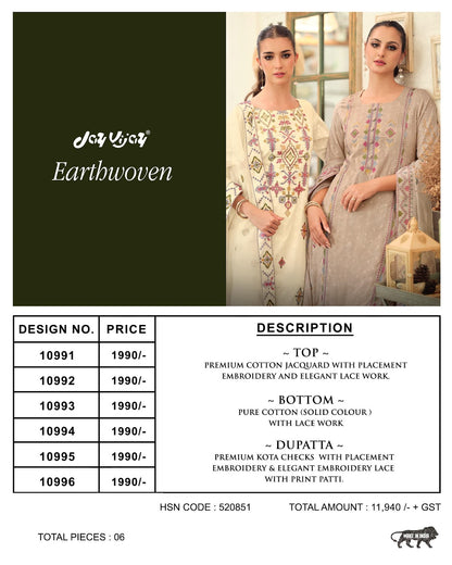 Earthwoven Jay Vijay Cotton Jacquard Pant Style Suits Exporter India