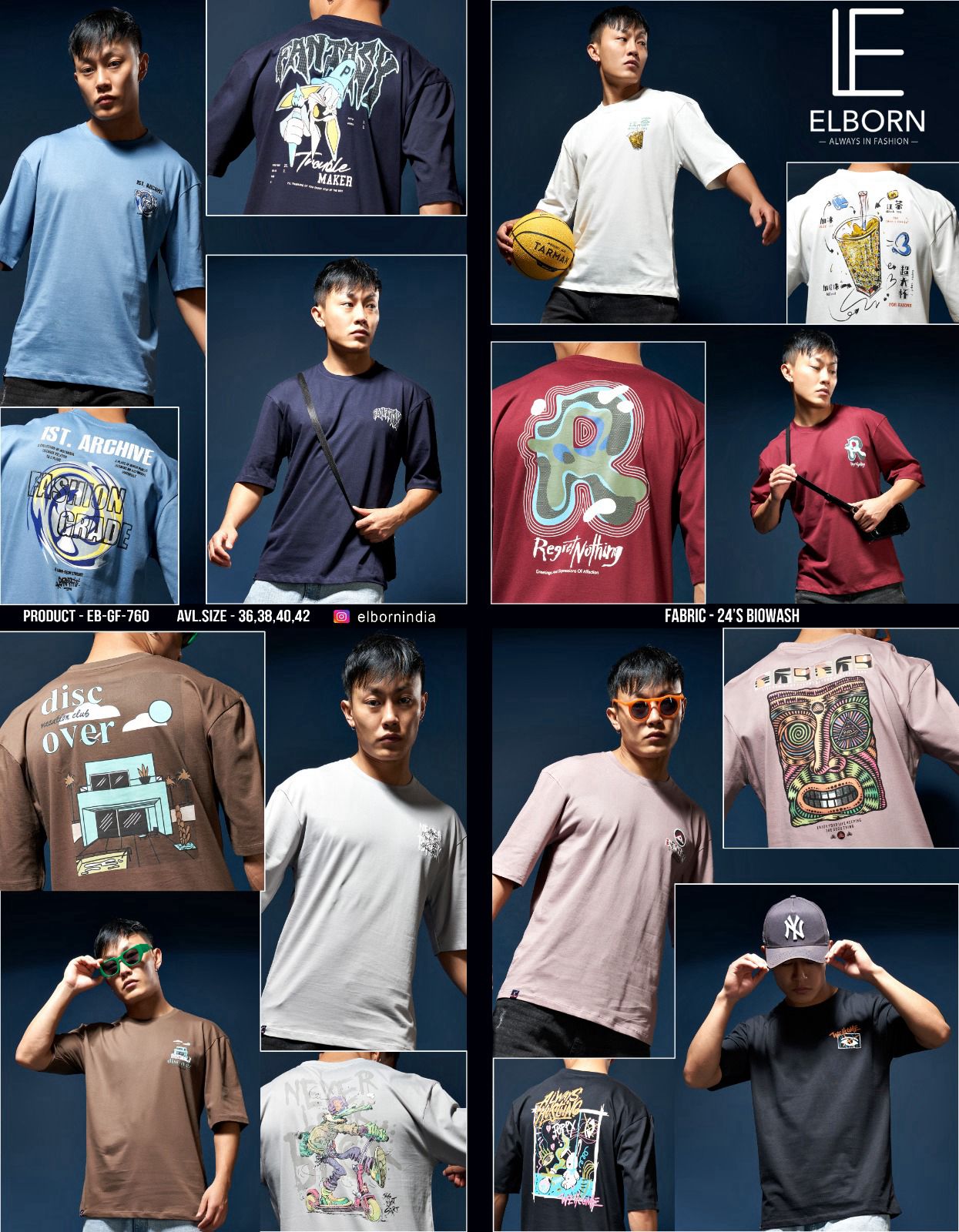 Eb-Gf-760 Elborn Cotton Biowashed Mens Tshirts Wholesaler India