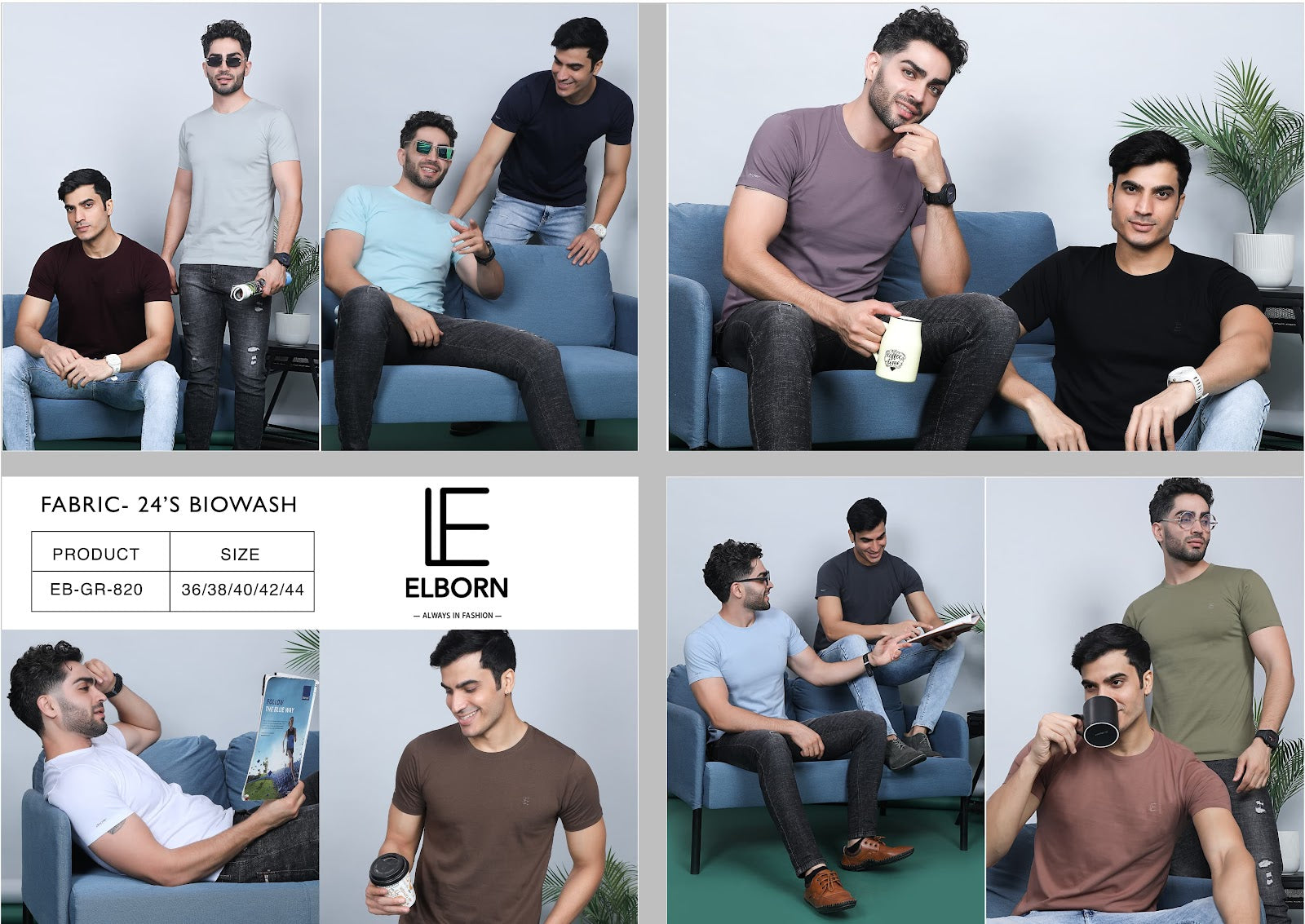 Eb-Gr-820 Elborn Cotton Biowashed Mens Tshirts Exporter Ahmedabad