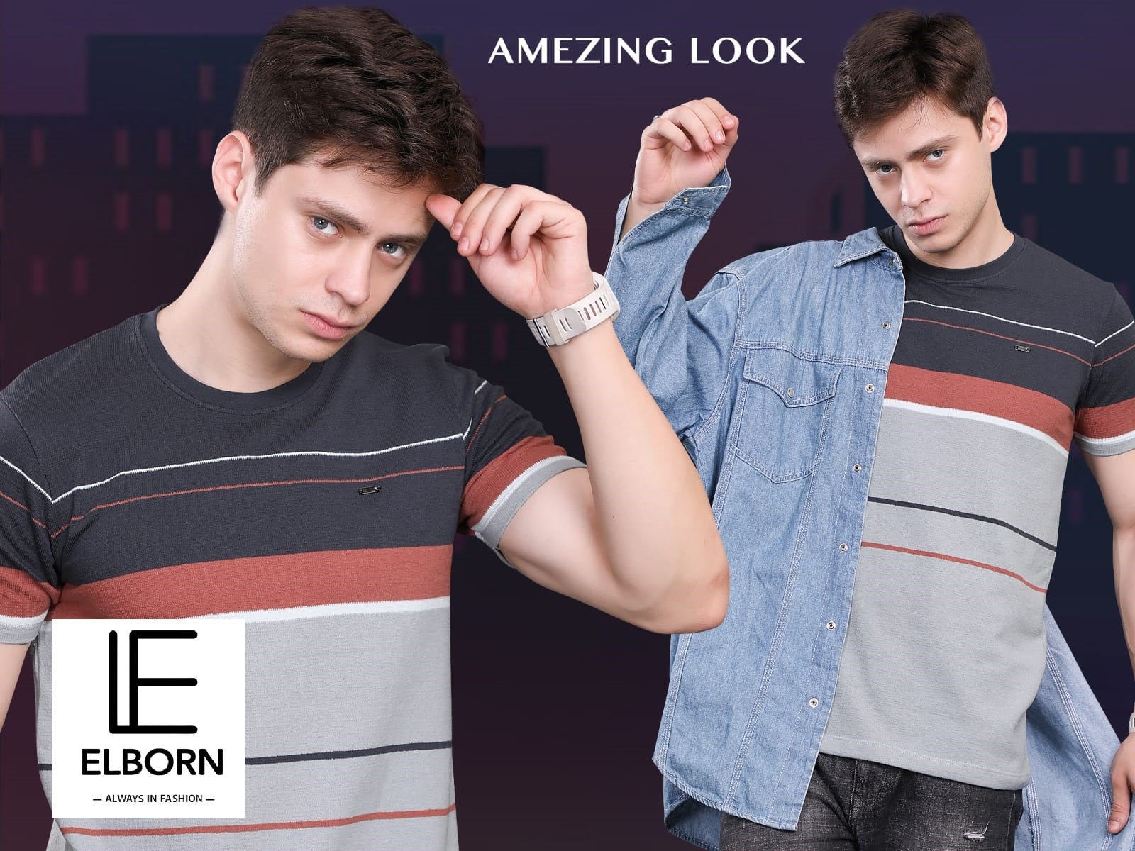 Eb-Kj-1300 Elborn Auto Stripes Mens Tshirts Wholesaler