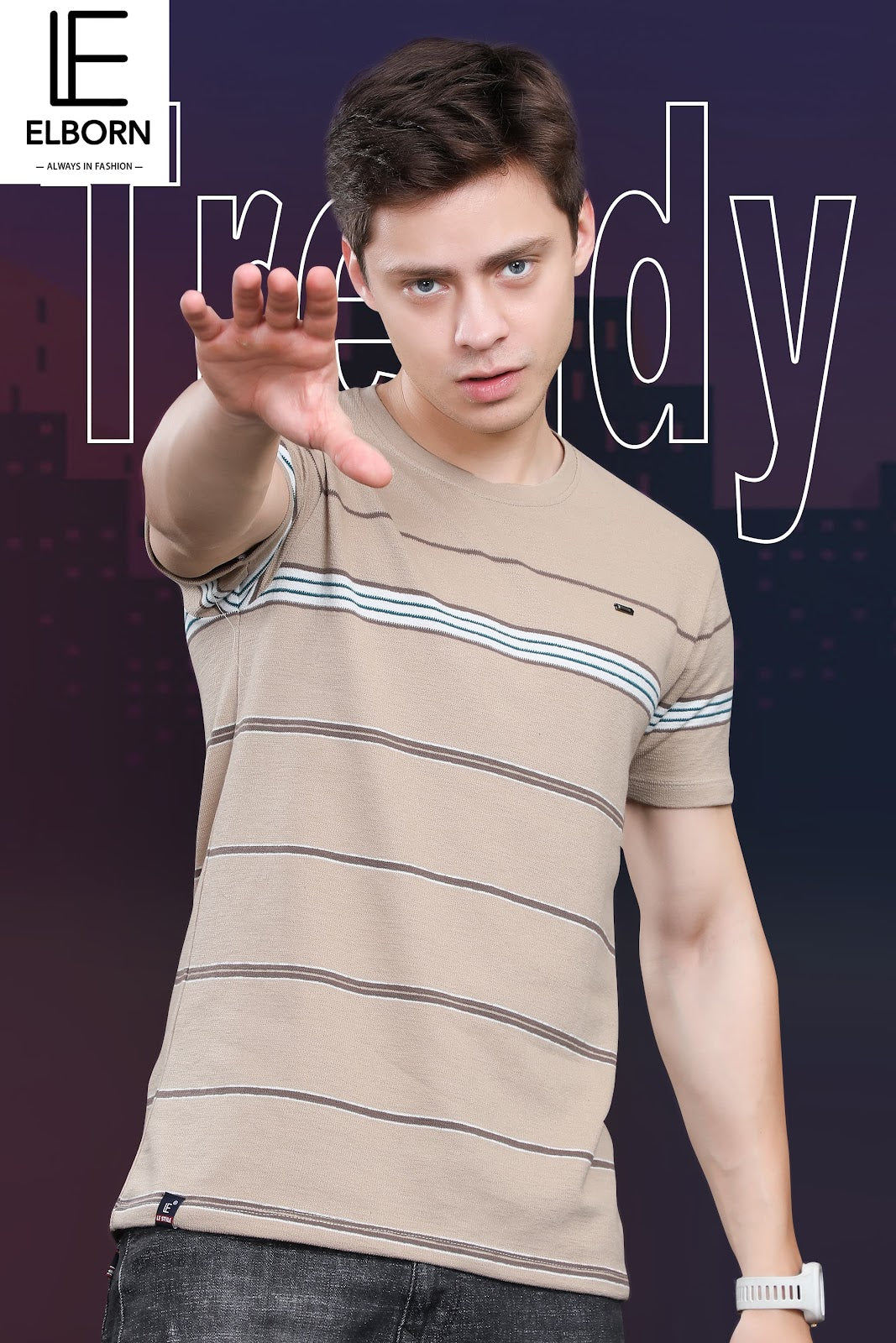 Eb-Kj-1300 Elborn Auto Stripes Mens Tshirts Wholesaler