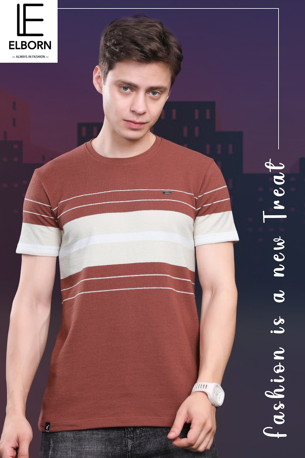 Eb-Kj-1300 Elborn Auto Stripes Mens Tshirts Wholesaler
