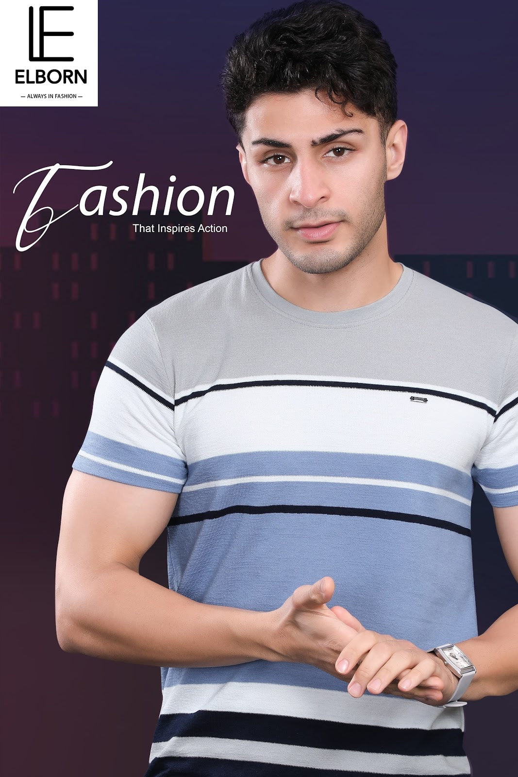 Eb-Kj-1300 Elborn Auto Stripes Mens Tshirts Wholesaler