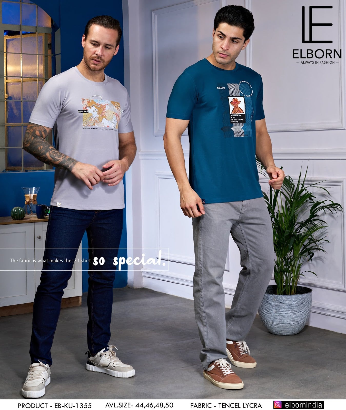 Eb-Ku-1355 Elborn Tencil Lycra Mens Tshirts Supplier India