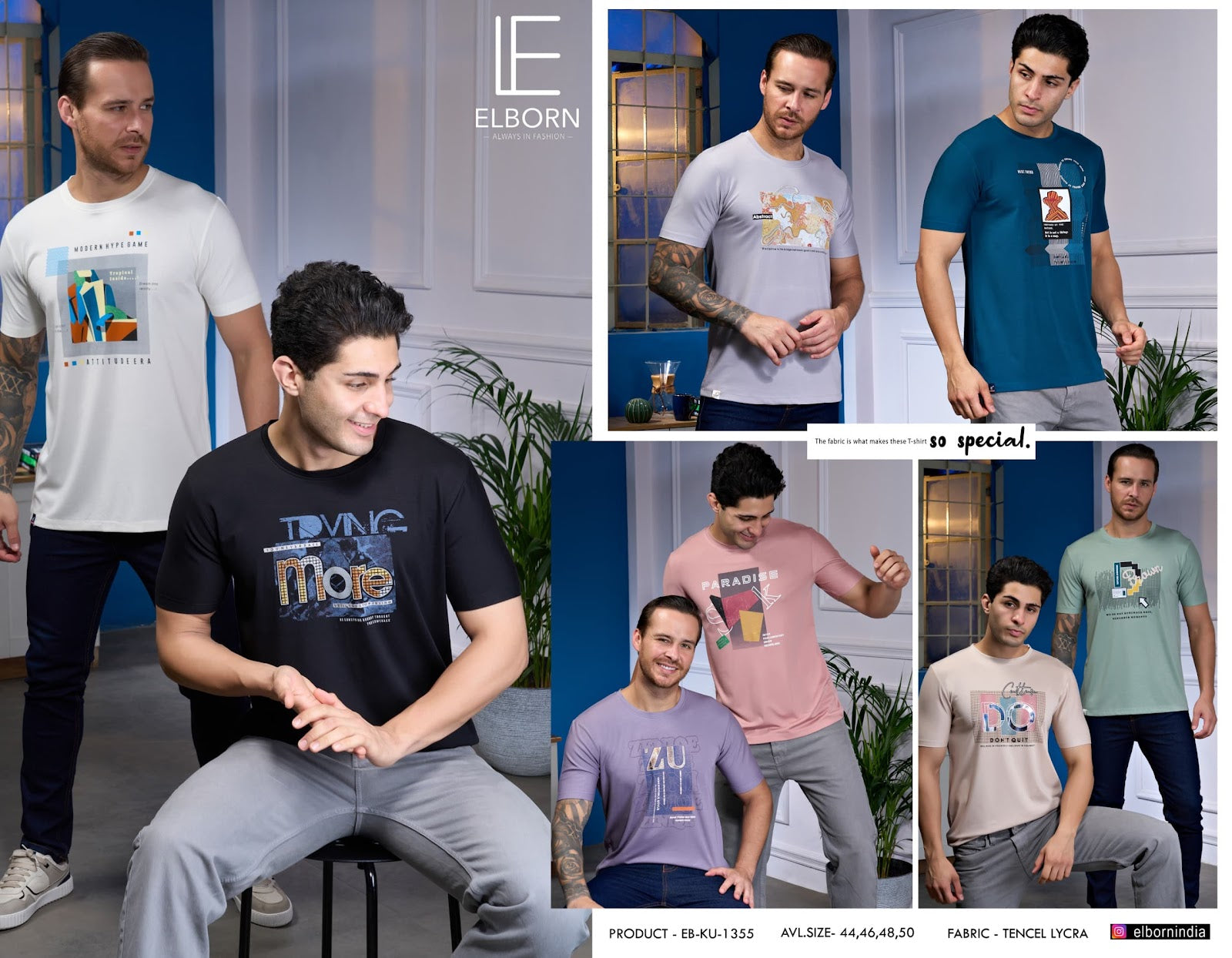 Eb-Ku-1355 Elborn Tencil Lycra Mens Tshirts Supplier India