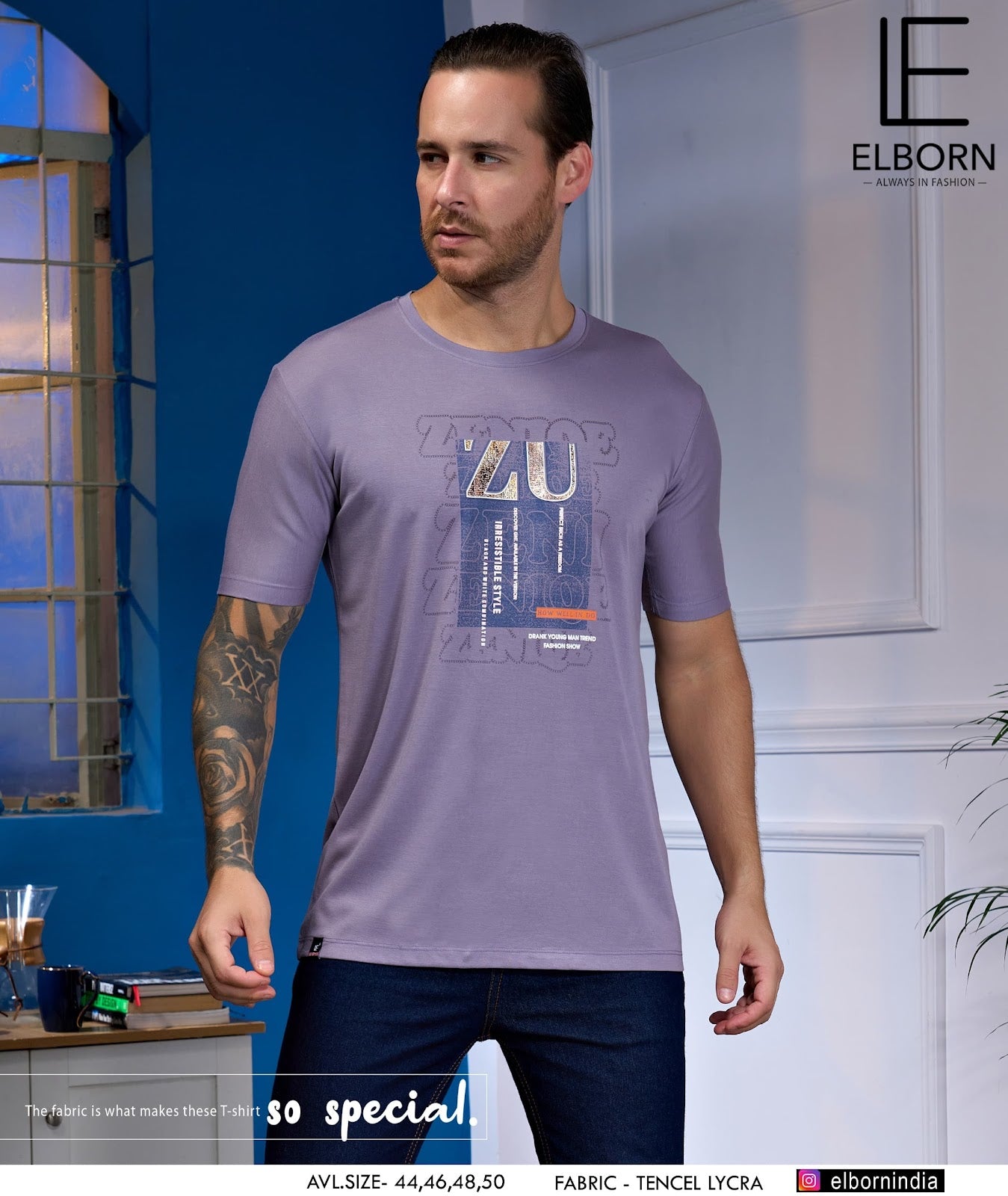 Eb-Ku-1355 Elborn Tencil Lycra Mens Tshirts Supplier India