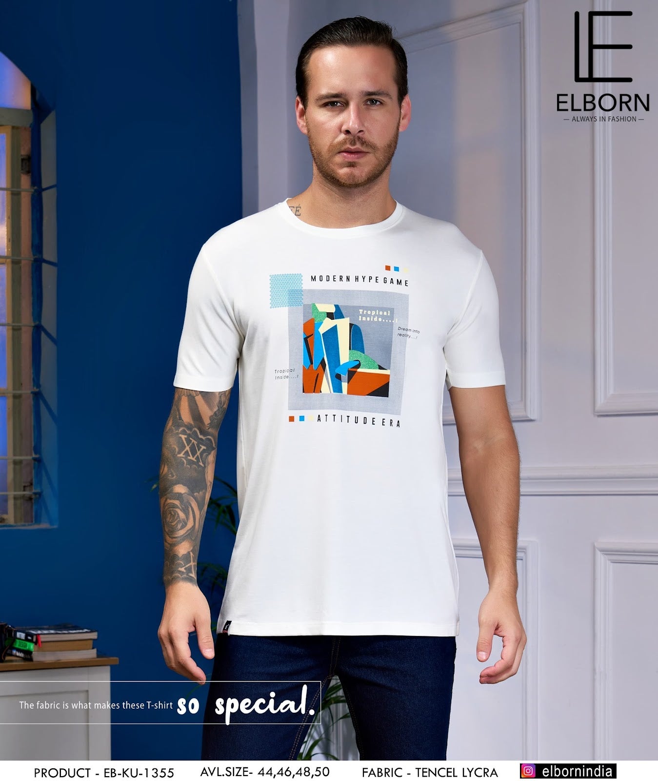 Eb-Ku-1355 Elborn Tencil Lycra Mens Tshirts Supplier India