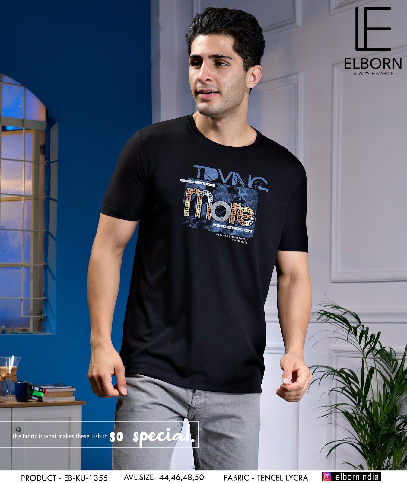 Eb-Ku-1355 Elborn Tencil Lycra Mens Tshirts Supplier India