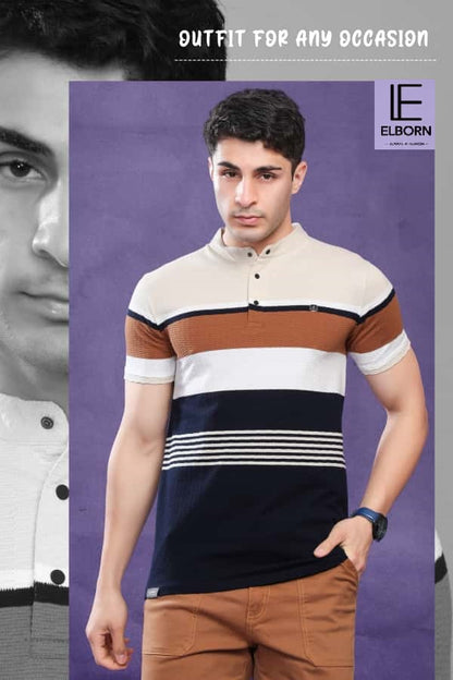 Eb Om 1835 Elborn Auto Stripes Knitted Mens Tshirts Exporter India