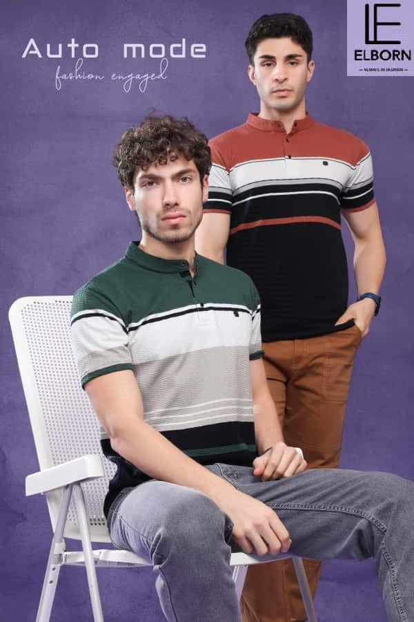 Eb Om 1835 Elborn Auto Stripes Knitted Mens Tshirts Exporter India