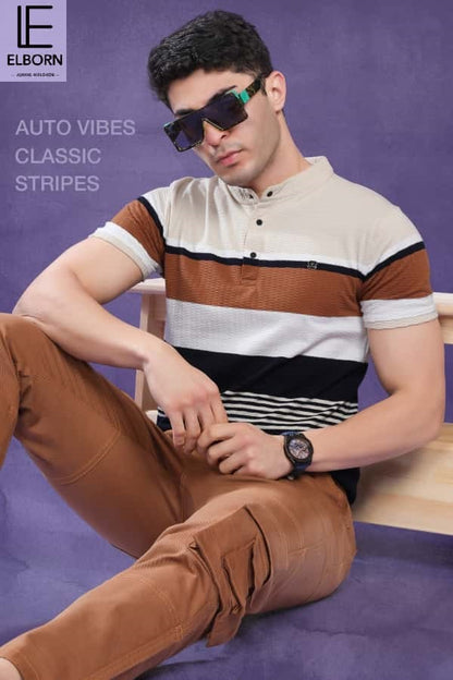 Eb Om 1835 Elborn Auto Stripes Knitted Mens Tshirts Exporter India