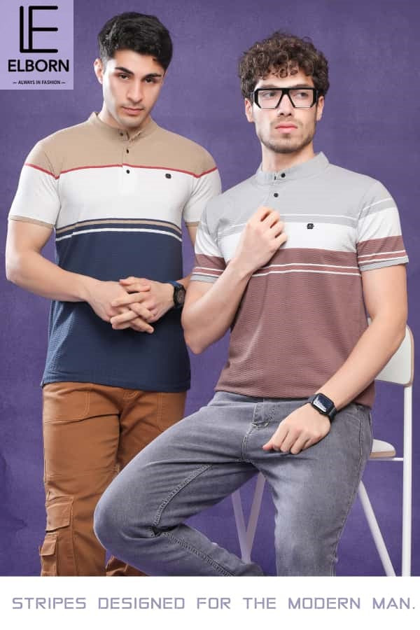 Eb Om 1835 Elborn Auto Stripes Knitted Mens Tshirts Exporter India