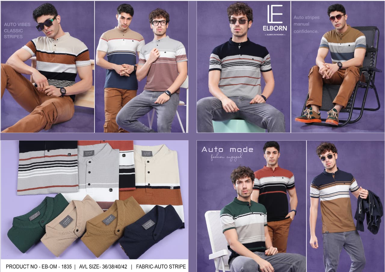 Eb Om 1835 Elborn Auto Stripes Knitted Mens Tshirts Exporter India