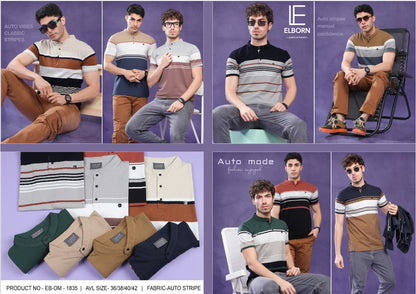 Eb Om 1835 Elborn Auto Stripes Knitted Mens Tshirts Exporter India