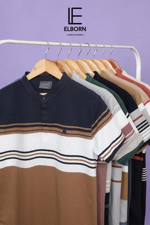 Eb Om 1835 Elborn Auto Stripes Knitted Mens Tshirts Exporter India