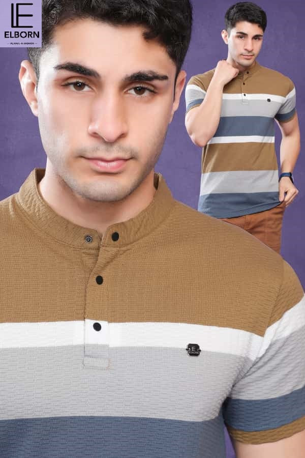 Eb Om 1835 Elborn Auto Stripes Knitted Mens Tshirts Exporter India