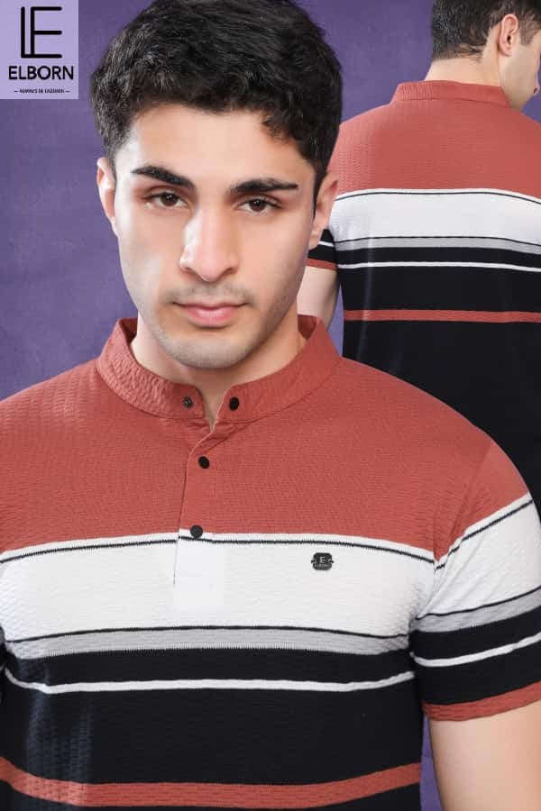 Eb Om 1835 Elborn Auto Stripes Knitted Mens Tshirts Exporter India