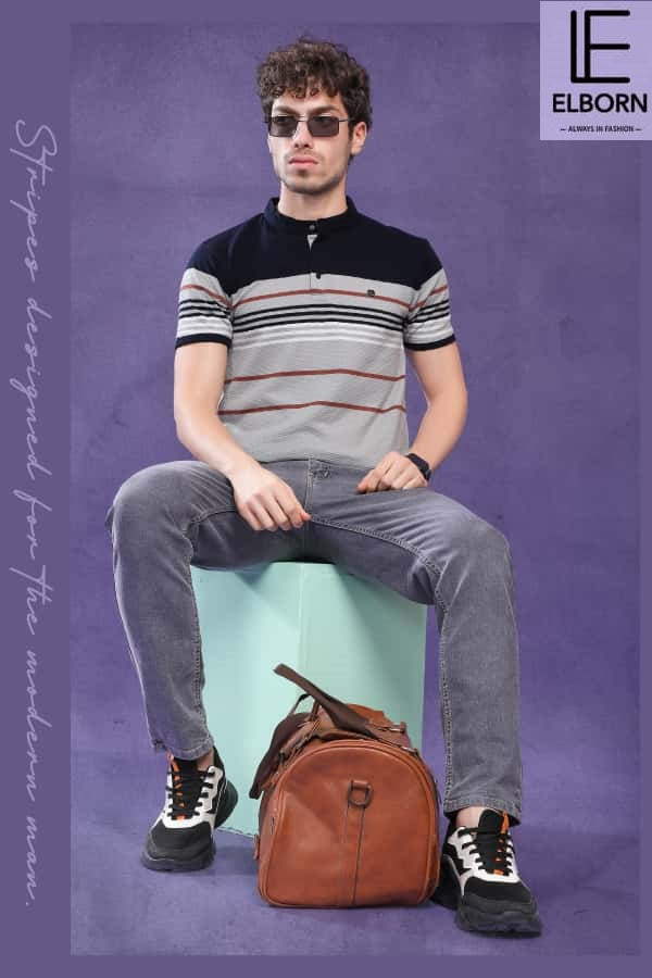 Eb Om 1835 Elborn Auto Stripes Knitted Mens Tshirts Exporter India
