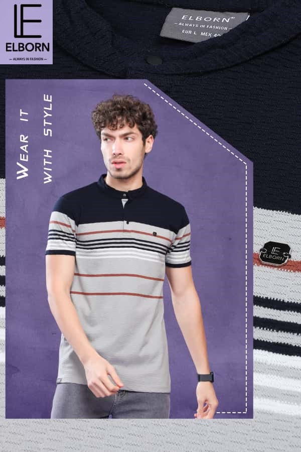 Eb Om 1835 Elborn Auto Stripes Knitted Mens Tshirts Exporter India