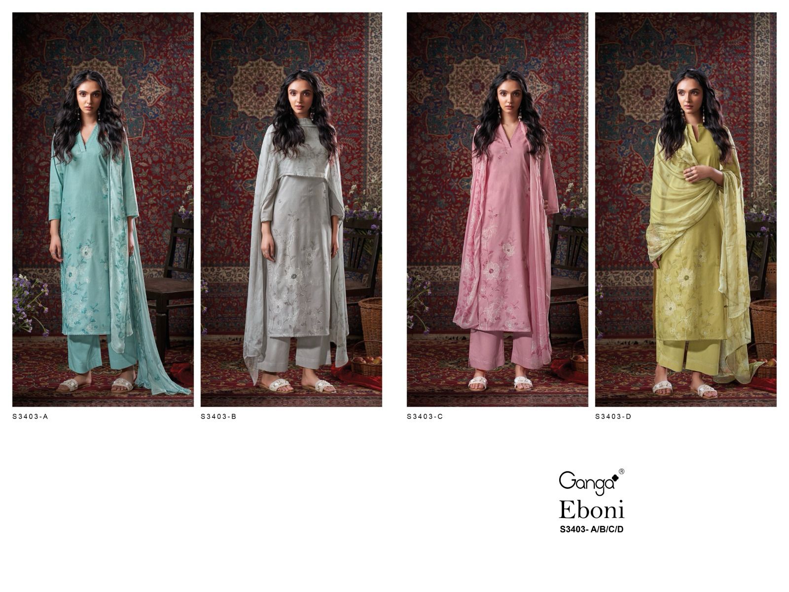 Eboni 3403 Ganga Premium Cotton Plazzo Style Suits Supplier