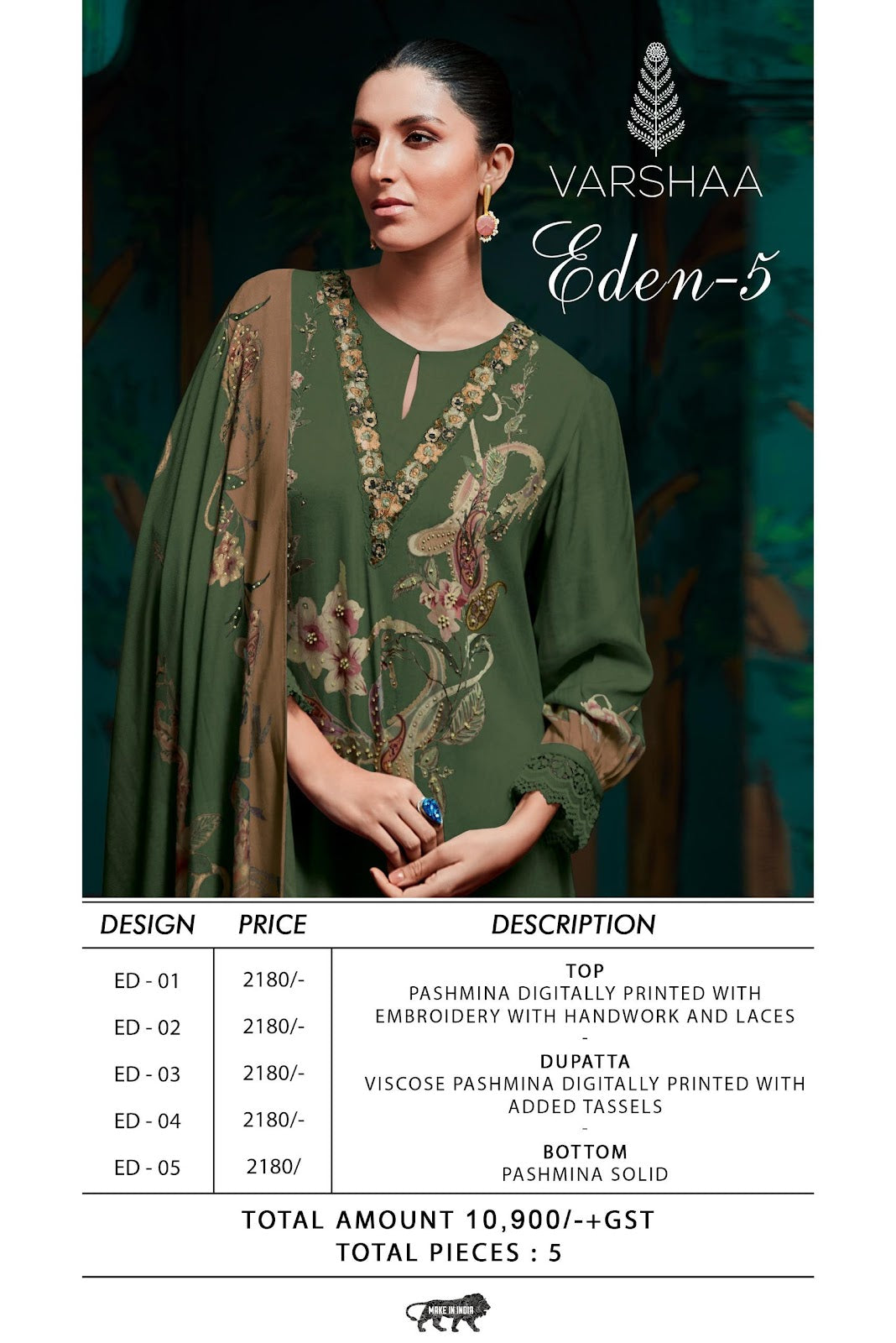 Eden 5 Varshaa Pashmina Suits Wholesaler