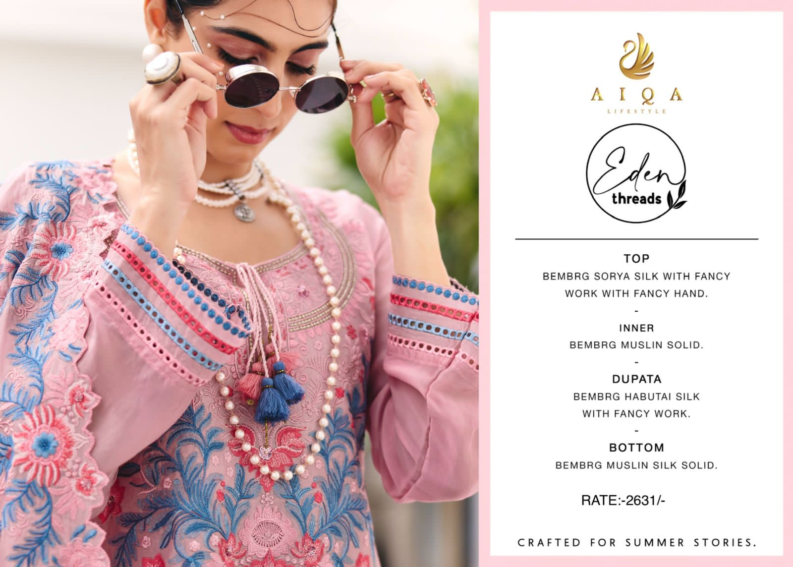 Eden Threads Aiqa Bemberg Silk Pakistani Salwar Suits Wholesale Price