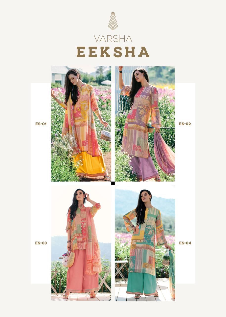Eeksha Varsha Fashions Viscose Muslin Plazzo Style Suits